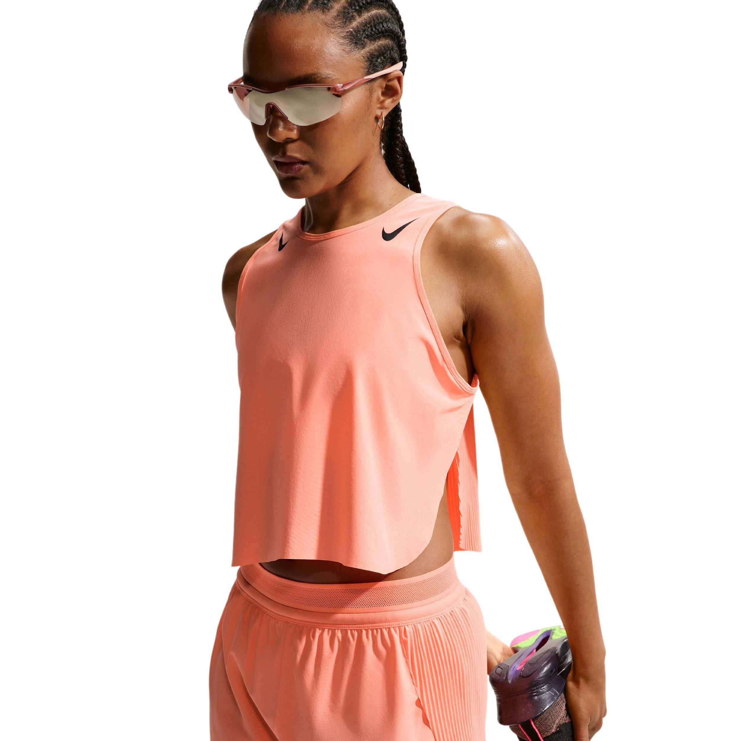 Nike Women's AeroSwift Dri-FIT ADV Cropped Running Tank Top - Orange/Black - ORANGE/BLACK